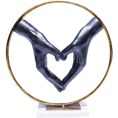 Abbildung von Kare Design Deko Objekt Elements Heart Hand, Schwarz/Gold, Dekoration, Herz Hände, Marmor Sockel, 34x32x11 cm (H/B/T)