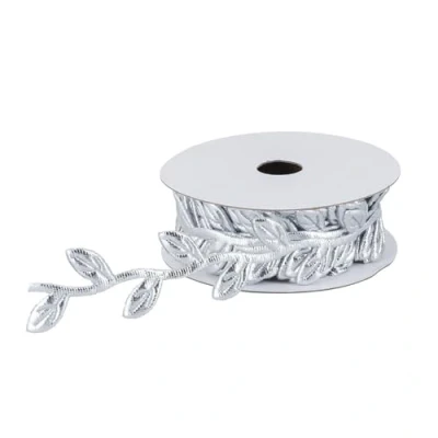 Abbildung von Ideen mit Herz Stoff Band Blätter Metallic DIY Geschenk Deko 5 m lang 2,3 cm breit (Silber)