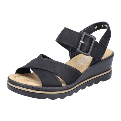 Abbildung von Rieker Damen Klassische Sandalen 67463, Frauen Sandalen,Sommerschuhe,Freizeitschuhe,offene Schuhe,Strandschuhe,schwarz (00),36 EU / 3.5 UK