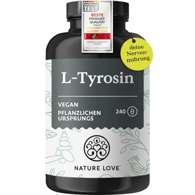 Abbildung von Veganes L Tyrosin (240 Kapseln) hochdosiert mit 1000 mg pro Tagesdosis 4 Monate Reichweite aus Fermentation, laborgeprüft und in Deutschland produziert ohne unerwünschte Zusätze