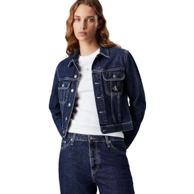 Abbildung von Calvin Klein Jeans Cropped 90S Jacket Jeansjacke, Damen, Größe: 6XL, Denim medium