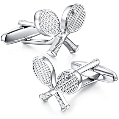 Abbildung von HONEY BEAR Herren Manschettenknöpfe Tennisschläger Hochzeit Silber Cufflink Edelstahl 1 Paar,MEHRWEG