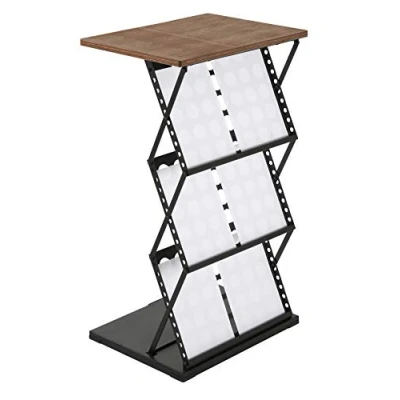 Abbildung von DISPLAY SALES Stehpult Prospektständer 6 x DIN A4 schwarz Lochdesign Mobile Falttheke aus Metall mit Holzplatte und Ablagefächern für Kataloge Flyer Prospekte