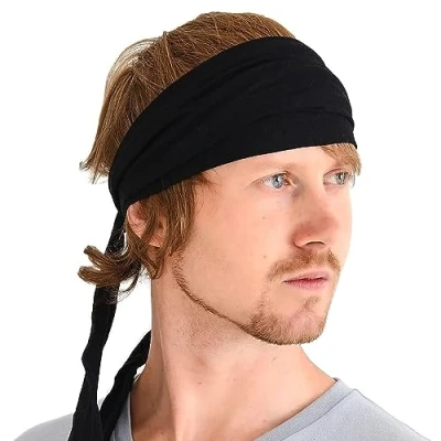 Abbildung von Stirnband Herren Bandana Kopftuch, Haarband Damen Wickeln Lange Dekorative Bänder, Schweißbänder Japanische Mode, Zubehör Für Pirat Ninja Schwarz