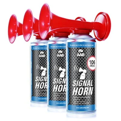 Abbildung von 3 x AABCOOLING Signal Horn Laut Air 106 dB(A), Tröten Fußball Mit Nicht Brennbarem Gas, Bis Zu 120 Kurze Pieptöne, Lufthorn, Vuvuzela, Pressluft Gashupe, Drucklufthupe, Druckluftfanfare