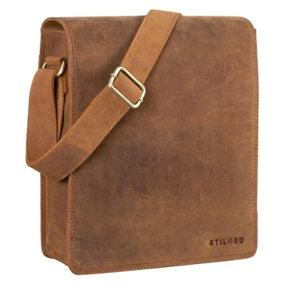 Abbildung von STILORD &#039;Lars&#039; Vintage Umhängetasche Leder Herren für 13,3 Zoll Tablet MacBooks und iPad Schultertasche Herrentasche Messenger Bag Echtleder, Farbe:tan Dunkelbraun