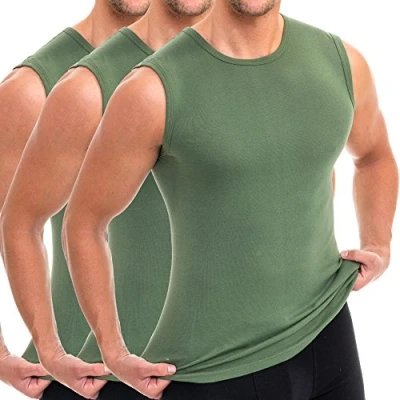 Abbildung von HERMKO 3040 3er Pack Herren Tank Top Unterhemd mit Rundhals Ausschnitt aus 100% Bio Baumwolle, Größe:D 7 = EU XL, Farbe:Olive
