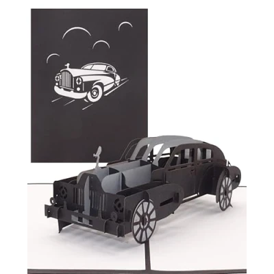 Abbildung von Pop Up Karte Oldtimer“ in Silber &amp; Schwarz 3D Geburtstagskarte, Glückwunschkarte zum Führerschein mit Auto Modell als Geschenk, Geschenkverpackung und Reisegutschein