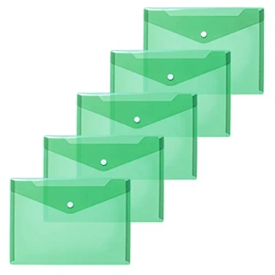 Abbildung von HERMA 20053 Dokumententaschen A5 transparent grün, 5 Stück, kleine Sichttaschen Umschläge mit Druckknopf, Briefumschläge aus Plastik für Schule, Uni, Büro, Reise