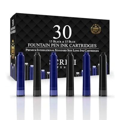 Abbildung von SCRIVI PENS Füllfederhalter Tintennachfüllungen 30 Schwarze Und Blaue Tintenpatronen Internationale Standardgröße Länge Ca. 5,2 Cm Basisdurchmesser 0,6 Einwegartikel Generisch