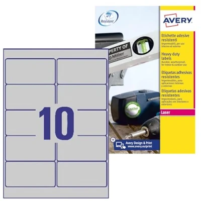 Abbildung von Avery L6012 20 Pack von Blatt Polyester Etiketten, 25,4 x 10 mm, silber 96 50.8 mm