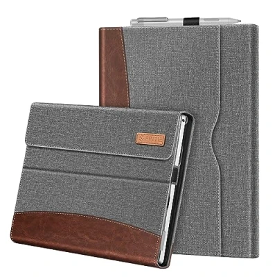 Abbildung von Fintie Hülle für Microsoft Surface Pro 7+ / 7 6 5 4 3 Multi Sichtwinkel Kunstleder Tasche Schutzhülle mit Dokumentschlitze, Type Cover kompatibel, Grau/Braun