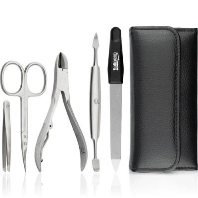 Abbildung von marQus Nagelset Herren und Damen 5 teilig Maniküreset für &amp; Herren, Nageletui aus echtem Leder, geeignet Hand Fußpflege, ideales Reise