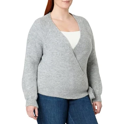 Abbildung von ONLY Wickel Strickjacke, Damen, Größe: Medium, Light grey melange