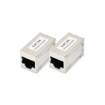 Abbildung von DIGITUS DN 93905 RJ45 Kupplung Cat 6A 2 Stück LAN Kabel Verlängerung Cat6A Netzwerkkabel Verbinder PoE Kompatibel Modulare Für Switch, DSL, Modem, Router, PC Silber
