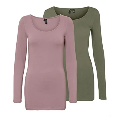 Abbildung von VERO MODA Damen VMMAXI My LS Soft Long U Neck GA 2P 10167784, Woodrose/Dusty Olive, M