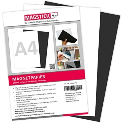 Abbildung von 10er Set Magnetpapier I weiß DIN A4 DIY magnetische Rückseite mit gängigem Inkjet Drucker bedruckbar zum Beschriften, bedrucken oder als magnetisches Foto Papier mag_220