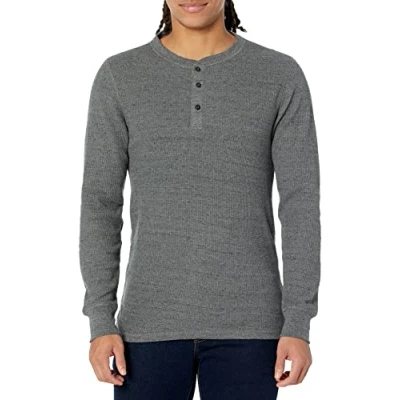 Abbildung von Amazon Essentials Herren Langärmeliges Waffel Henley, Schmale Passform, Dunkelgrau, M
