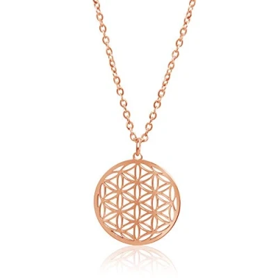 Abbildung von Nuoli® Lebensblume Kette Rosegold (45 + 5cm verstellbar) Halskette Damen mit Blume des Lebens Anhänger für Frauen &amp; Mädchen, aus Edelstahl