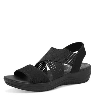 Abbildung von Jana Coshy Damen Sandalen flach Elastisch Vegan, Schwarz (Black), 39 EU