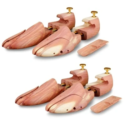 Abbildung von Langer &amp; Messmer 2 Paar Schuhspanner aus Zedernholz (für Herren und Damen) inkl. Reiseschuhlöffel Zedernholz, das Original! 40/41