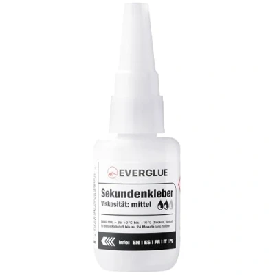 Abbildung von EVERGLUE Sekundenkleber mittelflüssig für präzises Kleben und schnelle Reparaturen extra stark schnelltrocknend flüssig ohne Nachtropfen mittelviskos 20g lange Haltbarkeit