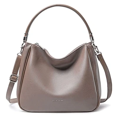 Abbildung von David Jones Damen Schultertasche Hobo Frau Umhängetasche PU Leder Handtasche Top Griff Lange Henkel Tasche Beuteltasche Mittelgroße Shopper Einfache Klassische Leichte Elegante Grau