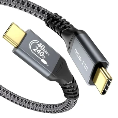 Abbildung von ULT WIIQ USB4 240 W/8 K Kabel USB C auf C, kompatibel mit Thunderbolt 4/3, Schnellladung &amp; 40 Gbps, Übertragung für iPhone 15, Samsung, MacBook Pro, Sony, LG, Hub (2 m)