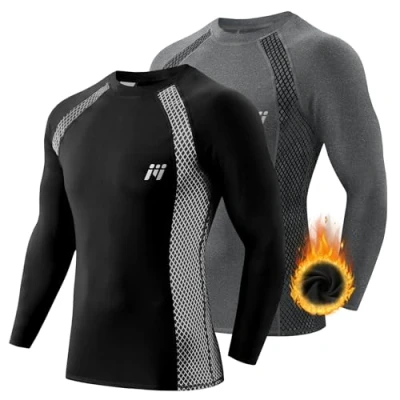 Abbildung von MEETWEE Herren Thermounterwäsche Oberteile, Thermoshirt Langarm Kompressionsshirt Funktionsshirt Atmungsaktiv Thermounterhemd Männer Sportshirt für Running Fitness Gym