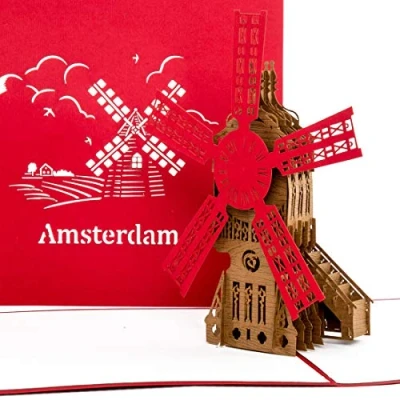 Abbildung von 3D Karte Amsterdam Windmühle Pop Up als Geschenkidee &amp; Geburtstagskarte Souvenir, Dekoration, Gutschein, Geschenk, Deko und Reisegutschein Holland