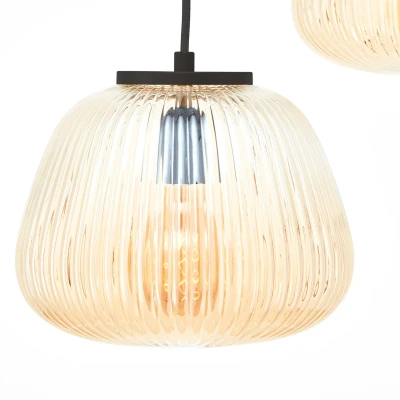 Abbildung von Brilliant Pendelleuchte »Kaizen«, 3 flammig, Leuchtmittel E27 ohne Leuchtmittel, Riffelglas, 176 x 105 cm, E27, kürzbar, Amber Bernsteinfarben