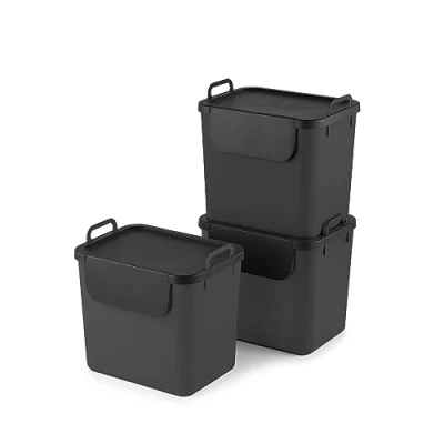 Abbildung von Jive Rotho Recycling Müllsystem anthrazit 3er Set Mülltrennsystem 30l für die Küche, Kunststoff (PP recycelt), dunkelgrau, 3 x (39.8 29.8 50.1 cm)