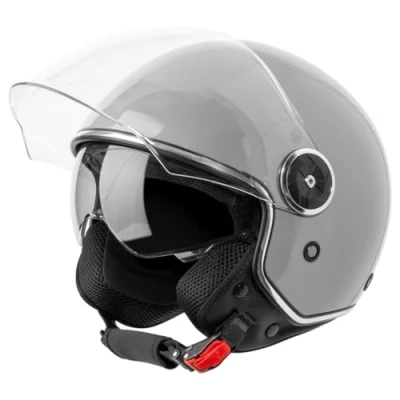 Abbildung von VINZ Tobia Jethelm mit Doppelvisier Roller Helm Sonnenblende In Gr. XS XXL ECE 22.06 Zertifiziert Motorradhelm Visier Viele Farben Erhältlich Grau