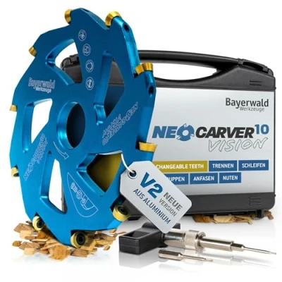Abbildung von Bayerwald NeoCarver 10 Vision V2 Hartmetall Frässcheibe für Holz Holzschnitzfräser aus Aluminium Winkelschleifer zum Trennen, Schleifen, Schruppen uvm. Ø 115mm x 22,2 mm / Zähne