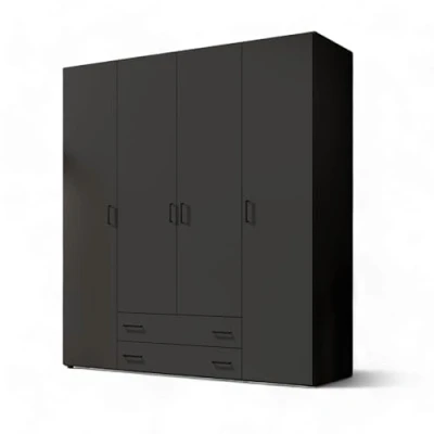 Abbildung von Stella Trading YARK Kleiderschrank in Schwarz matt Vielseitiger Drehtürenschrank 4 türig mit viel Stauraum für Ihr Schlafzimmer 160 x 177 52 cm (B/H/T)