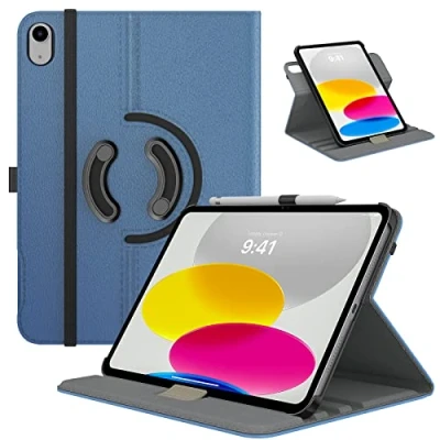 Abbildung von TiMOVO Hülle Kompatibel mit iPad 10 Generation 10,9 Zoll 2022, Hülle, 90 Drehbar PU Schutzhülle, Smart Case Standfunktion &amp; Stift Schleife für Gen, Jeans Blau