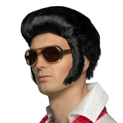 Abbildung von Boland 86171 Perücke Rock&#039;n Roll Deluxe, Schwarz, für Erwachsene, Kunsthaar, Frisur, Elvis, Kostüm, Karneval, Mottoparty