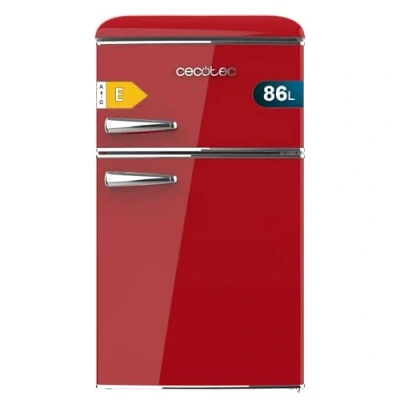 Abbildung von Cecotec Kleiner Kühlschrank 2 türiger Retro 86L Bolero CoolMarket 2D Origin 86 Red E. 89,3 cm Höhe und 48,7 Breite, Energieklasse E, Eisfach, Innenbeleuchtung Chromgriff, Rot