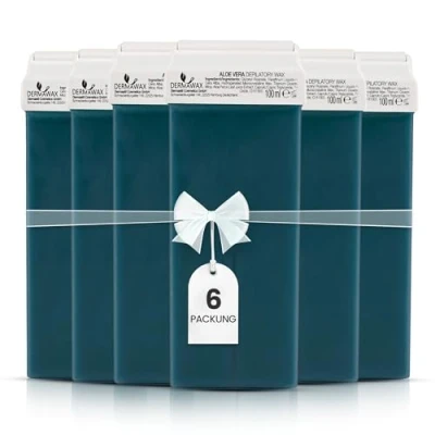 Abbildung von DERMAWAX Aloe Vera Roll On Wachspatronen 6 x 100ml Warmwachs Für schonende Haarentfernung Ideal Achseln, Beine, Rücken, Arme und Brust sensible Haut Nachfüllset, hergestellt in Italien