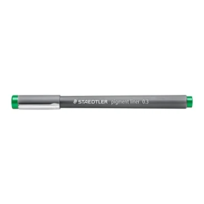 Abbildung von STAEDTLER pigment liner, grün, Linienbreite 0,3 mm, dokumentenechte Pigmenttinte, lange Metallspitze, Lebensdauer, 10 Fineliner im Kartonetui, 308 03 5