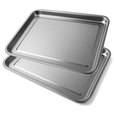 Abbildung von Space Home Set von 2 Servierplatten Edelstahl Tablett Rechteckig Rechteckige Flache Platte Küchen Stainless Steel Plate Serviertablett 40 x 30 cm