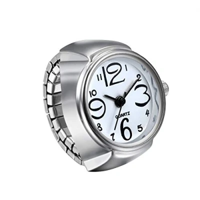 Abbildung von JewelryWe Ringuhr Fingeruhr Herren Damen rund Analog Quarz Elastisch Legierung Ring Uhr Uhrenring Weiß