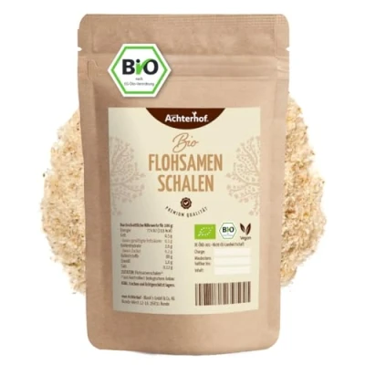 Abbildung von Flohsamenschalen BIO 1000g reich an Ballaststoffen der ayurvedische Allrounder zum Backen und Kochen aus kontrolliert biologischem Anbau vom Achterhof Pulver