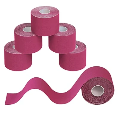 Abbildung von BB Sport 6 Rollen Kinesiologie Tape 5 cm x m Viele Farben E Book Anwendungsbroschüre Physio Set Elastisch Wasserfest Muskelstraffende Bänder, Farbe:pink