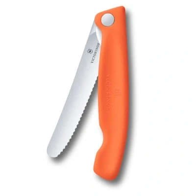 Abbildung von Victorinox Swiss Classic Faltbares Picknick Messer für Wanderungen, Obst, Gemüse, Brötchen, Wurst, mit Wellenschliff, Extra Scharf, Orange