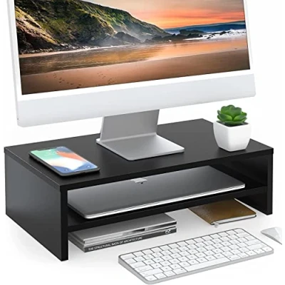 Abbildung von FITUEYES Monitorständer Bildschirmständer aus Holz Ergonomischem Laptop Druckerständer für Monitor Drucker Fernseher 42,5x23,5x14cm Schwarz