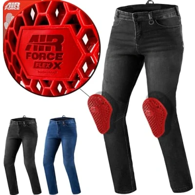 Abbildung von SHIMA Rider Motorrad Jeans Herren mit Protektoren Airforce Knieprotektoren Motorradhose Kurzgrößen Hosen Motorradjeans für Protektorenhose Textilhose Jeanshose Lang (Männer, Schwarz, 34/32)