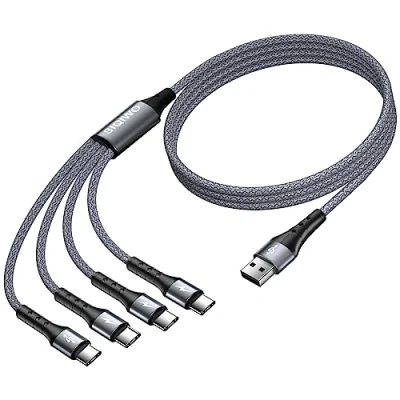 Abbildung von SIQIWO USB Typ C Kabel 1.2M, 3.0 Schnellladung Sync Ladekabel mit 4 Port, für iPhone 16/15 Pro, Samsung Galaxy S24 S23 S22 Ultra S21 S20 A51 A7, Note 20, LG G8 V50, Huawei, Sony, Xiaomi