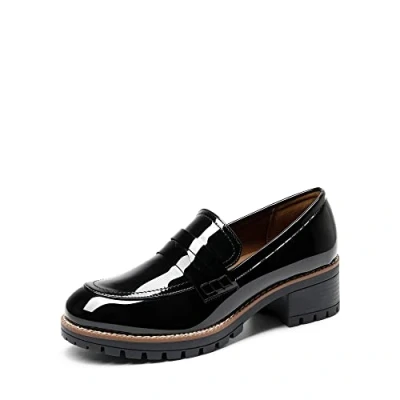 Abbildung von DREAM PAIRS Damen Klassische Loafer Bequeme Mokassins Slippers Business Schuhe mit Dicker Sohle für Damen,Size 40,SCHWARZ PAT,SDLS2319W