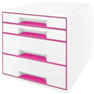 Abbildung von Leitz CUBE Schubladenbox mit 4 Schubladen, Weiß/Pink, A4, Inkl. transparentem Schubladeneinsatz, WOW, 52132023